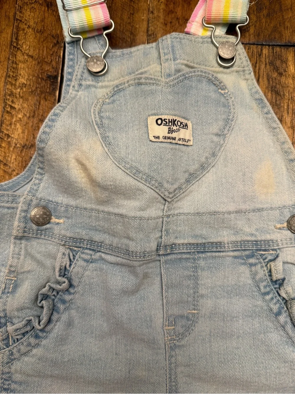 OshKosh B'gosh Baby Girls Rainbow Strap Heart Denim Shortalls Overalls 12M